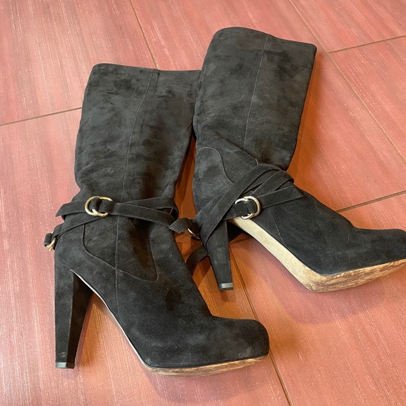 Loeffler Randall tall suede boots with ankle strap - Picture 4 of 8